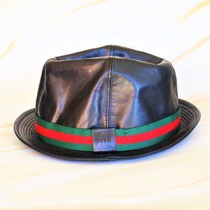 Gucci Shelly Line Black Leather Bucket Hat